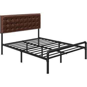 Yaheetech Metal Platform Bed Frame with Square Tufted Faux Leather Upholstered Headboard