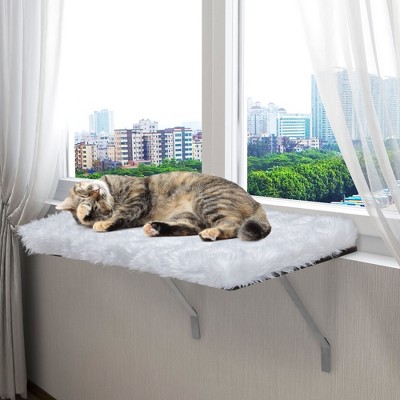DOMETOUR Cat Window Perch, Wall-mounted Cat Seat with Soft Cushion and Supporting Feet, White
