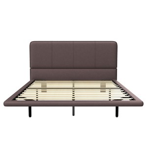 CAVINAS Floating Bed Frame with LED Lights, Modern PU Leather Platform Bed,Upholstered Bed for Bedroom, No Box Spring Needed - 1 of 4