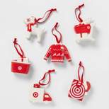 Ceramic Target Christmas Tree Ornament Set 6pc Red/White - Wondershop™