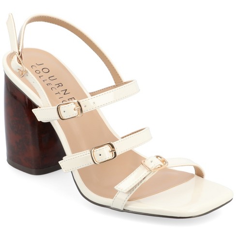 Journee Collection Womens Norina Tru Comfort Foam Faux Marble Block Heel Sandals 10 Off White Target