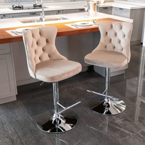 Bar Stools Set of 2 Armless 360 ¡ã Swivel Barstools Adjusatble Height 22-25 in Velvet Modern Kitchen Counter Height Bar Stools with Silver Plated - 1 of 4