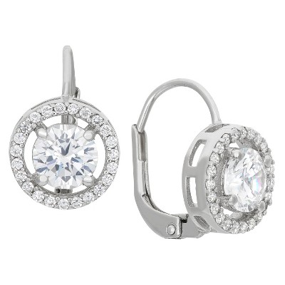 Sterling Silver Round-cut CZ Leverback Drop Earrings