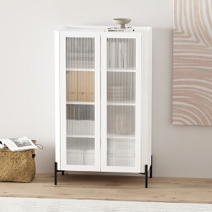 ORRD Modern Bookcase Cabinet with 2 Glass Doors, 4 Adjustable Shelves, Maple & Off White Storage for Living Room, Home Office, Dining Room - 1 of 4
