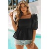 Amaryllis Women's Puff Sleeve Peplum Top Elegant Square Neck Statement Blouse - 3 of 4