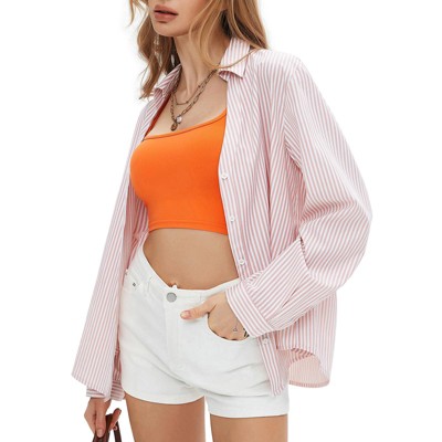 EXLURA Womens Striped Button Down Shirts Long Sleeve Stylish Collared Office Work Blouses Tops