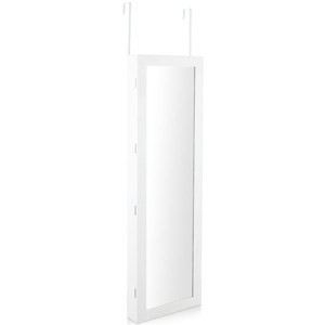 Tangkula Lockable Wall Mounted Mirrored Jewelry Organizer White Armoire Cabinet w/ LED Lights - 1 of 4
