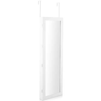 Tangkula Lockable Wall Mounted Mirrored Jewelry Organizer White Armoire Cabinet w/ LED Lights