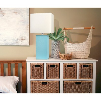 Aqua Leather Table Lamp with White Fabric Shade