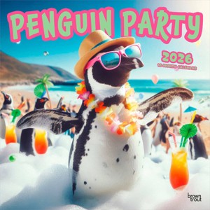 BrownTrout 2026 Penguin Party 12"x24" Hanging Square Wall Calendar Plastic-Free - 1 of 4