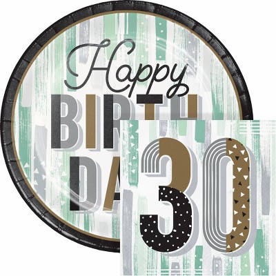 Creative Converting Minted Milestone Chocolate Chip Mint 30th Birthday Plates and Napkins Set 48ct