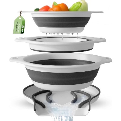 with Over-Sink Water Draining Base for Pasta Fruits and Vegetables, White (3 Sizes, 3QT, 4QT and 5 Quart)