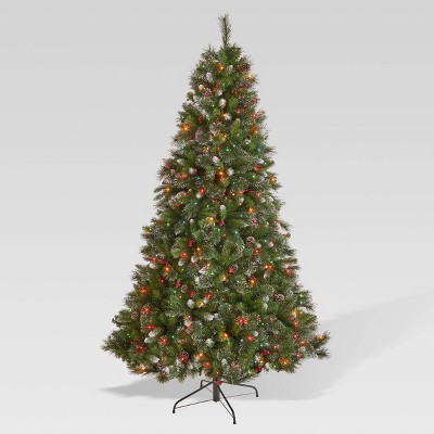 7.5ft Mixed Spruce Pre-Lit Hinged Full Artificial Christmas Tree with Glitter Branches Multicolored Lights - Christopher Knight Home