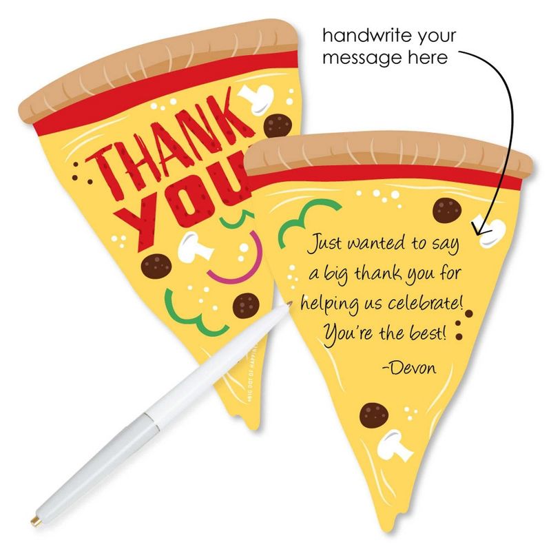 Big Dot of Happiness Pizza Party Time - Shaped Thank You Cards - Baby Shower or Birthday Party Thank You Note Cards with Envelopes - Set of 12, 2 of 8
