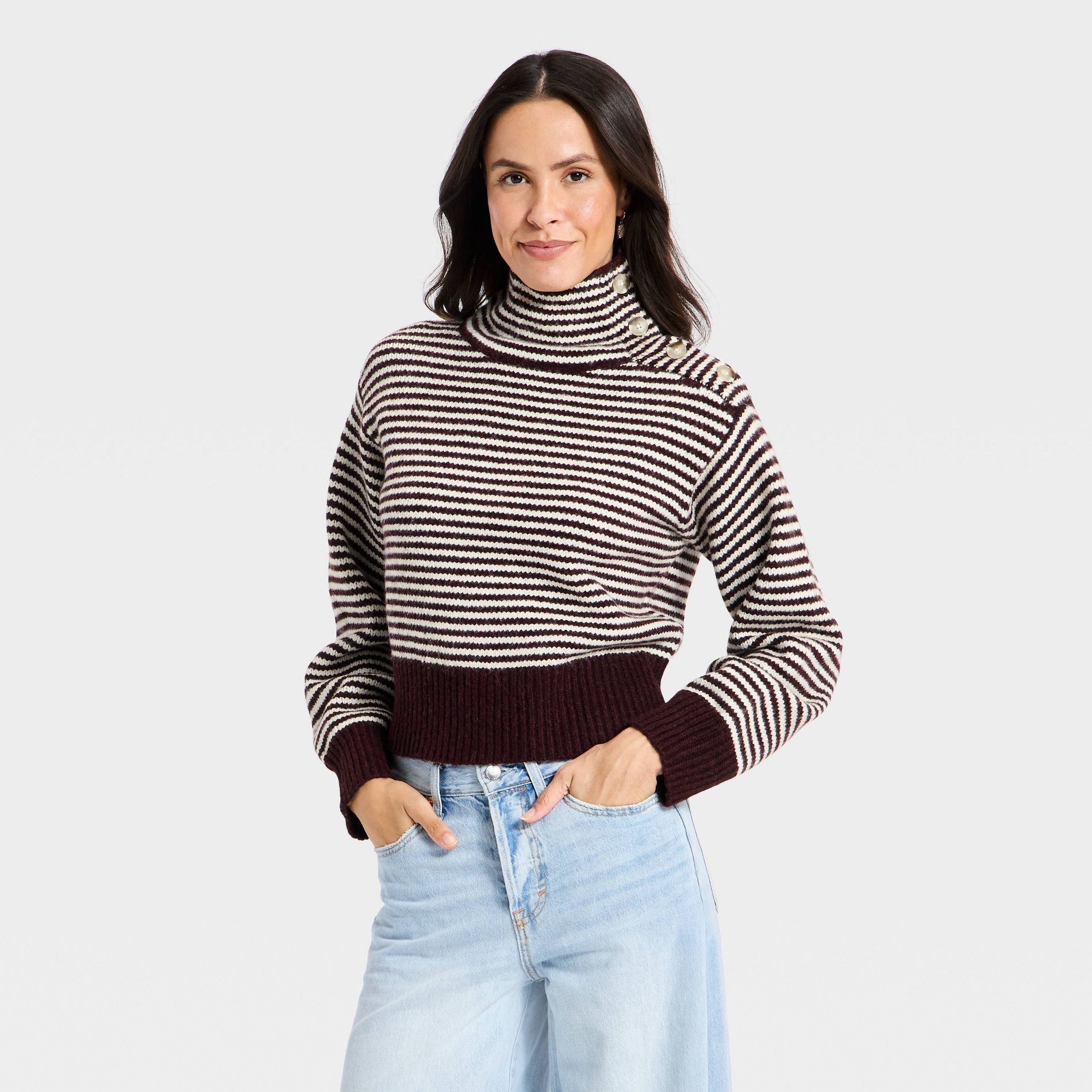 Women's Mock Turtleneck Button Pullover Sweater - Universal Thread™