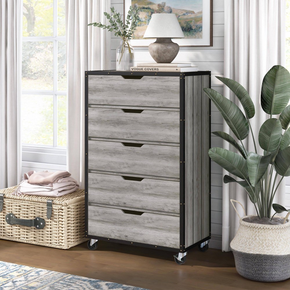 Mara Lavista Mobile 5 Drawers Chest Vintage Gray Oak - miBasics: Bedroom Storage, Farmhouse Style, MDF Construction