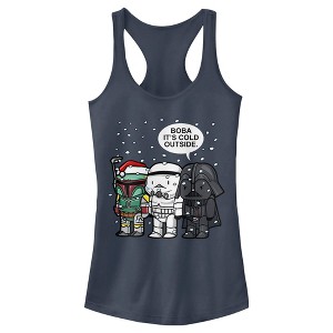 Juniors Womens Star Wars Christmas Boba It's Cold Outside Racerback Tank Top - 1 of 4