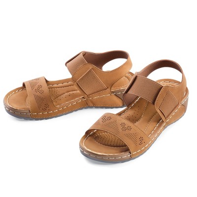 Collections Etc Stylish Cut-out Design Stretch Strap Sandals 9 Tan : Target