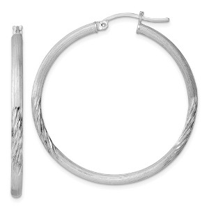 Black Bow Jewelry 2.5mm, Satin, Diamond Cut Sterling Silver Hoops - 40mm (1 1/2 Inch) - 1 of 4
