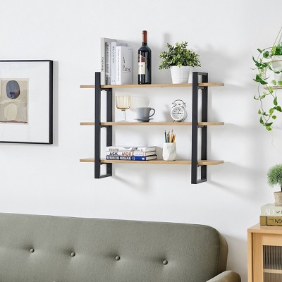 Chestnut and Iron 34'' Triple Tier Floating Wall Shelf