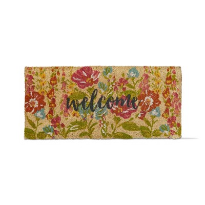 Floral Spring Coir Door Mat for Front Porch, Lavender Flower Outdoor Welcome Mat (30 x 17 inches)