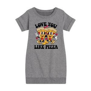 Girls' - Instant Message - Valentine's Day Love You Like Pizza Graphic Short Sleeve Fleece Dress - 1 of 4