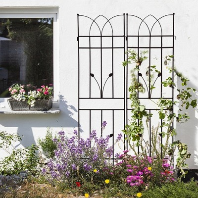 Maggift Patio Decorative Screens, Iron Arch Decoration Garden Trellis, for Outdoor for Climbing Plants Support, Flowerbed, Black, 36.5"*17.7"*71"