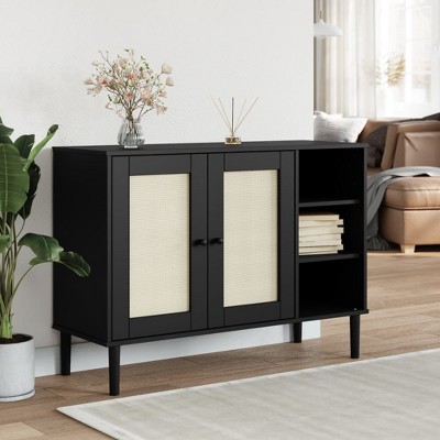 vidaXL Sideboard SENJA Rattan Look Black 44.1 in.x15.7 in.x31.5 in. Solid Wood Pine