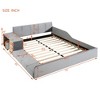 Full/Queen Size Velvet Upholstered Grounded Bed Frame, Mother & Child Platform Bed with Bedside Desk and Little Round Stool - ModernLuxe - 3 of 4