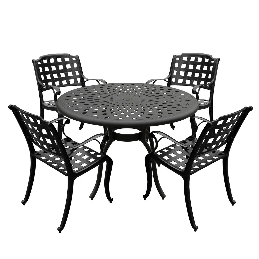 Photos - Dining Table 5pc Patio Dining Set - 48" Modern Outdoor Mesh Aluminum Round Table & Chec