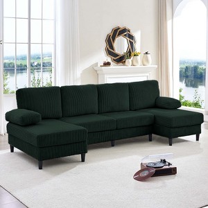 Mjkone 110" U-Shaped Sectional Sofa Couches with Double Chaises and Sleepable Armrests,Corduroy Upholstered 4-Seater Sofa - 1 of 4