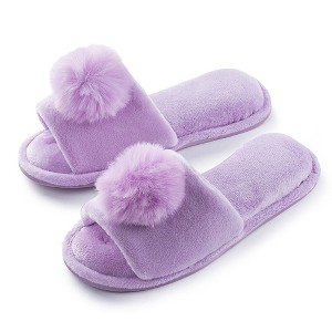 Roxoni Girl's Lovely Velvet Pom-pom Open Toe Kids House Slides Slipper - 1 of 4