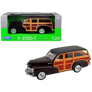 1948 Chevrolet Woody Fleetmaster Dark Brown 1/24 Diecast Model Car by Welly - 1 of 3