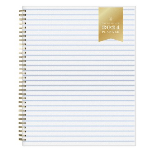 Day Designer 2024 Planner 8.5x11 Weekly/Monthly Frosted Cover Ticking  Stripe Blue