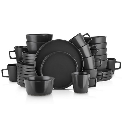 Stone Lain Celina 16-Piece Stoneware Round Dinnerware Set, Service for 4, Gray Matte