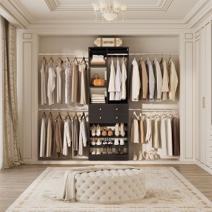 Aheaplus Closet Organizer with 2 Drawers and Shelves, 4.2-8.8 FT Walk-in Closet System with Hang Rods - 1 of 4