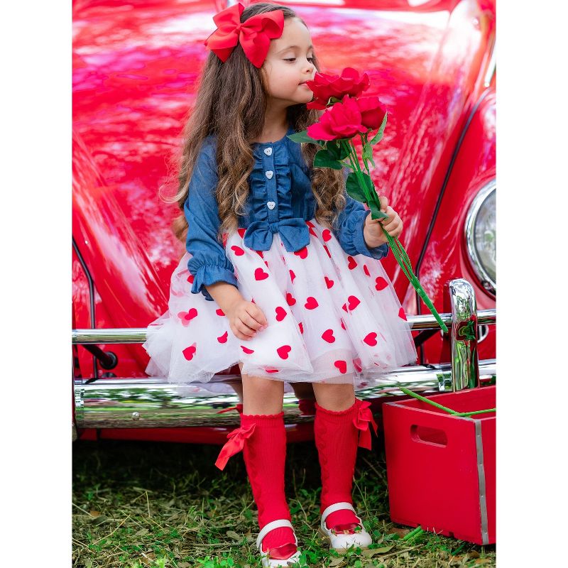 Girls Queen of Hearts Chambray Tutu Dress - Mia Belle Girls, 4 of 7