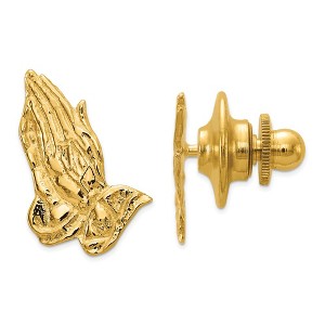 Black Bow Jewelry 14K Yellow Gold Praying Hands Lapel or Tie Pin, 11 x 17mm - 1 of 3