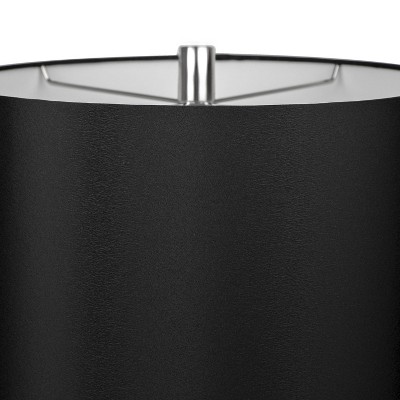 Set of 2 Black Faux Silk Drum Shade Table Lamps with Polished Nickel Base