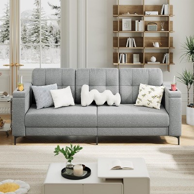 Couches for Living Room, 84 Inch Sofas for Living Room with Storage Armrests, Minimalist Couch with Cup Holders, Side Pockets