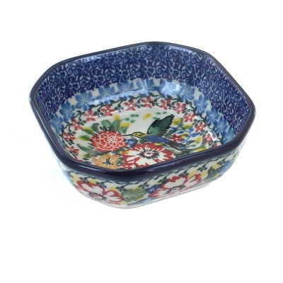 Blue Rose Polish Pottery Hummingbird Small Square Dish