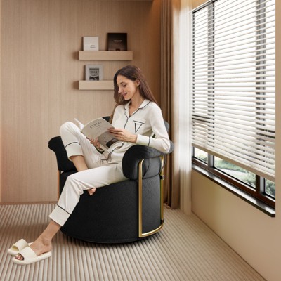 KWPZQEB 360¡ã Swivel Accent Chair, Modern Round Swivel Barrel Chairs with Metal Legs, Upholstered Sofa Arm Chairs for Bedroom, Reading, Office