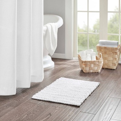 White Cotton Chenille Ribbed Non-Slip Bath Rug