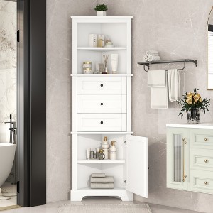 Hrinhom 68.9"H Tall Bathroom Cabinet,Triangle Freestanding Storage Cabinet with 3 Drawers - 1 of 4