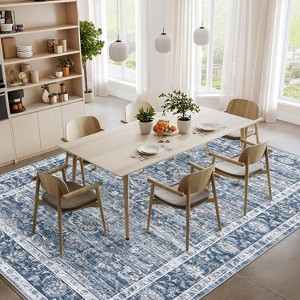 Area Rug Vintage Style Machine Washable Rug Vintage Distressed Area Rug Carpet Retro Boho Medallion Accent Rug Stain Resistant Non-Slip Foldable - 1 of 4