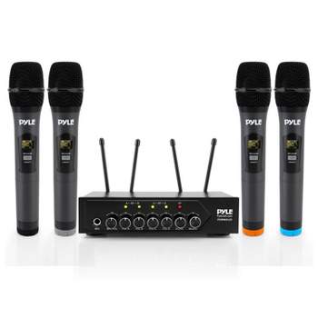 Pyle PDWM4120 Wireless Bluetooth PA Public Address Microphone System Set with Bluetooth Receiver Base and 4 Handheld Mics