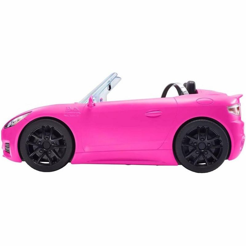 Barbie Toy Car, Bright Pink 2-Seater Convertible with Seatbelts and Rolling Wheels, Realistic Details, 5 of 8