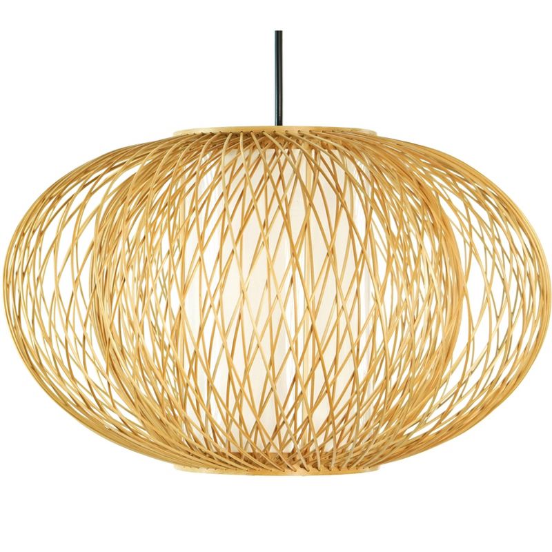 Vintiquewise Handmade Modern Round Bamboo Wicker Rattan Lamp Hanging Light Shade, Small, 1 of 8