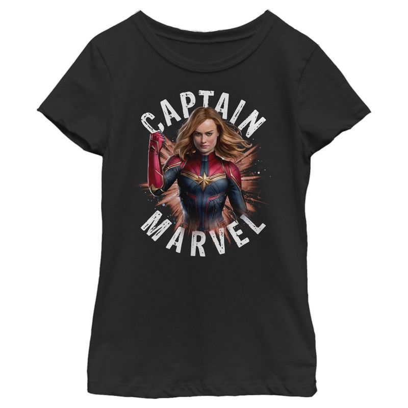 Girl's Marvel Avengers: Endgame Captain Marvel Space Poster T-Shirt, 1 of 4