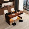 Modern Black Kitchen Island Dining Table with LED Lights and 2 Brown Bar Stools, Faux Marble Counter Height Set for Eat-in Kitchen-3irtyhousy - 2 of 4